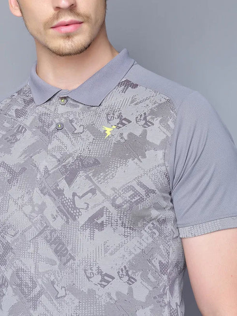 Men Printed Slim Fit Polo T-shirt with DOUBLE COOL