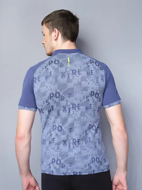 Men Printed Slim Fit Polo T-shirt with DOUBLE COOL