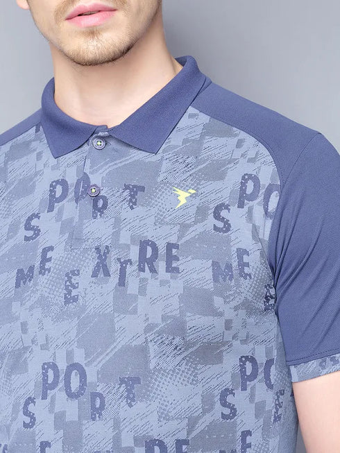 Men Printed Slim Fit Polo T-shirt with DOUBLE COOL