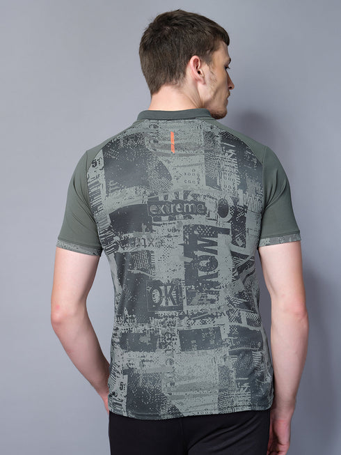 Men Printed Slim Fit Polo T-shirt with DOUBLE COOL