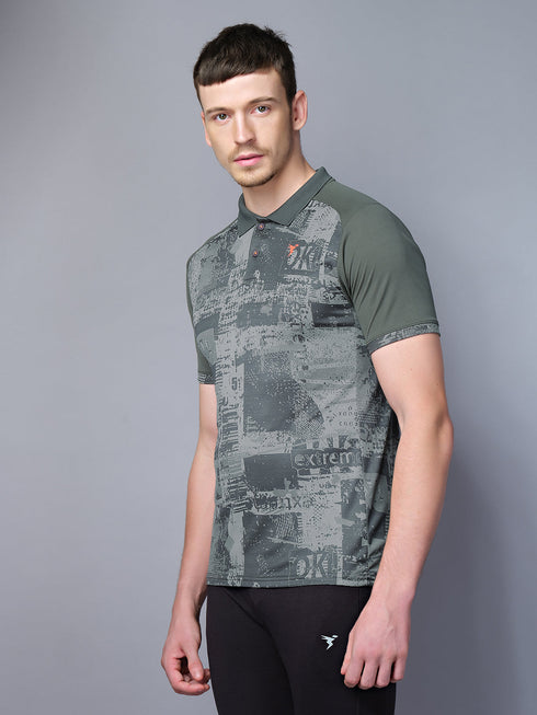 Men Printed Slim Fit Polo T-shirt with DOUBLE COOL