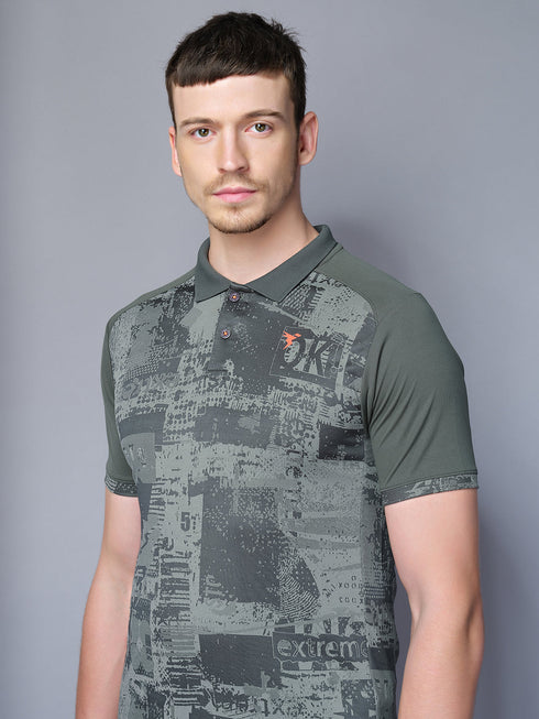 Men Printed Slim Fit Polo T-shirt with DOUBLE COOL