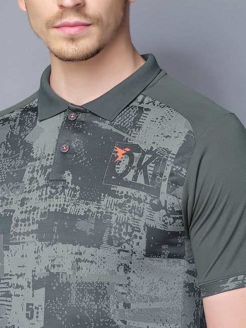 Men Printed Slim Fit Polo T-shirt with DOUBLE COOL