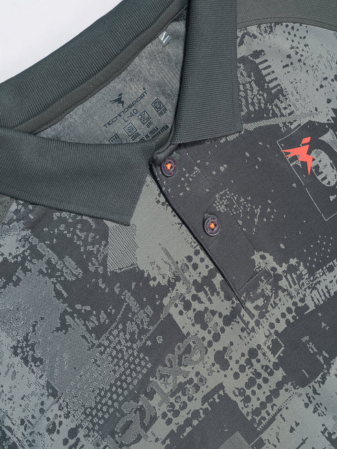 Men Printed Slim Fit Polo T-shirt with DOUBLE COOL