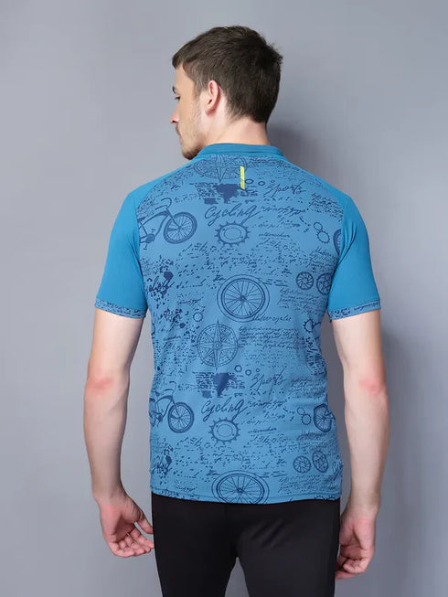 Men Printed Slim Fit Polo T-shirt with DOUBLE COOL