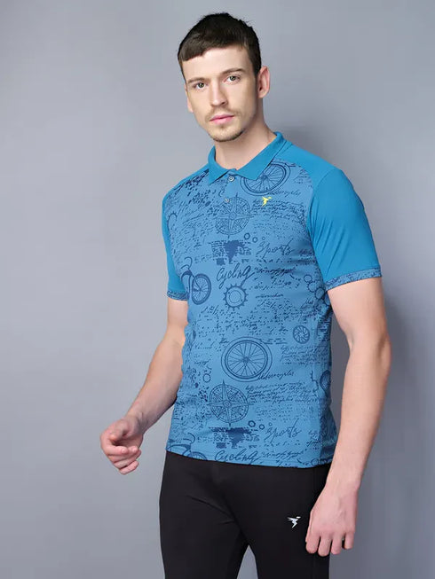 Men Printed Slim Fit Polo T-shirt with DOUBLE COOL