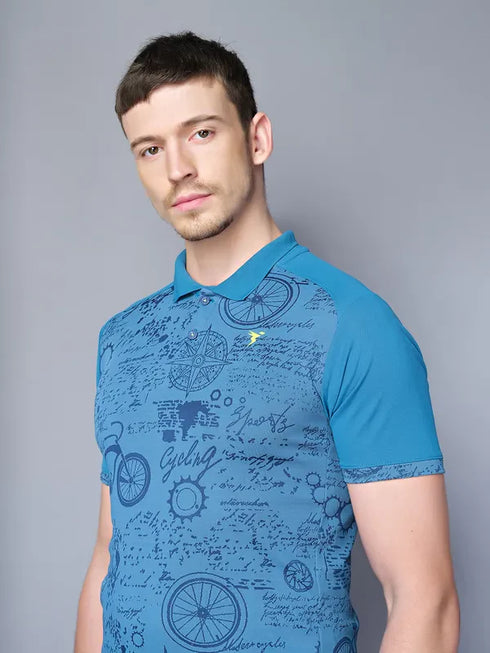 Men Printed Slim Fit Polo T-shirt with DOUBLE COOL