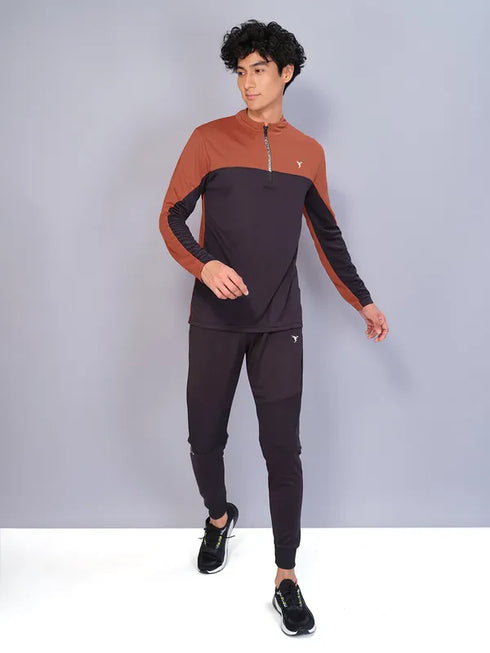 Men Colorblock Slim Fit Mock Neck T-shirt with TECHNO COOL