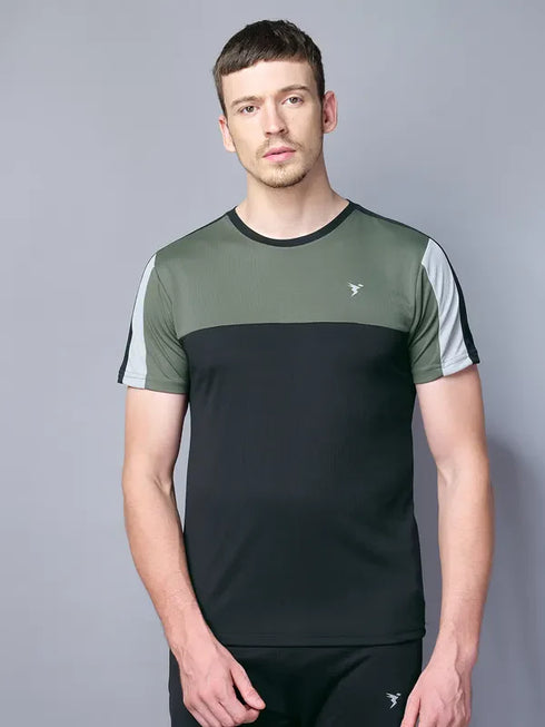 Men Colorblock Slim Fit Crew Neck T-shirt with TECHNO COOL