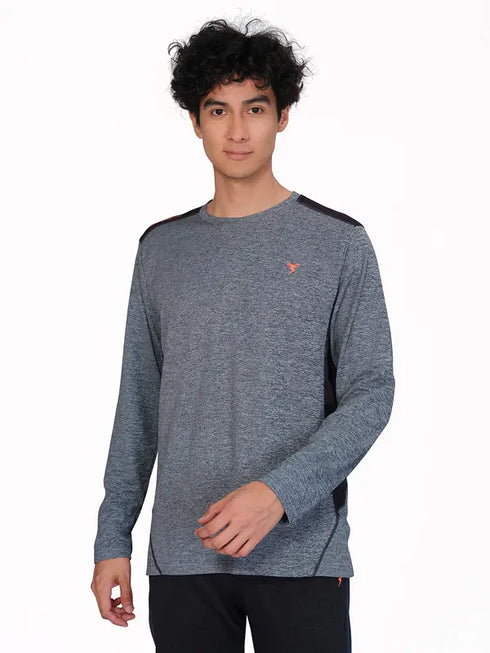 Men Melange Slim Fit Crew Neck T-shirt with DOUBLE COOL