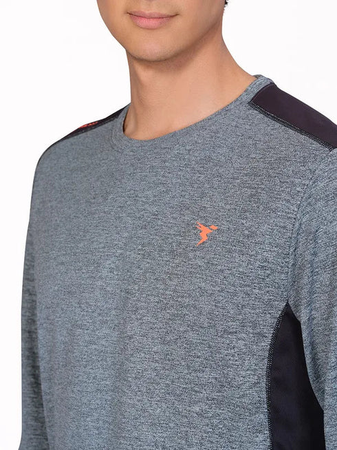 Men Melange Slim Fit Crew Neck T-shirt with DOUBLE COOL