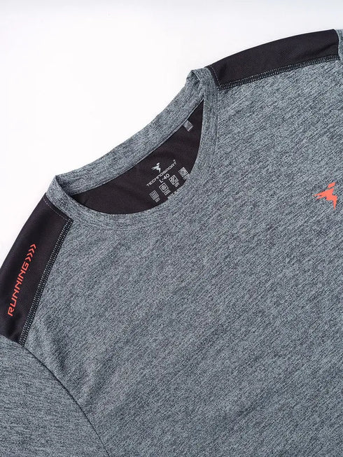 Men Melange Slim Fit Crew Neck T-shirt with DOUBLE COOL