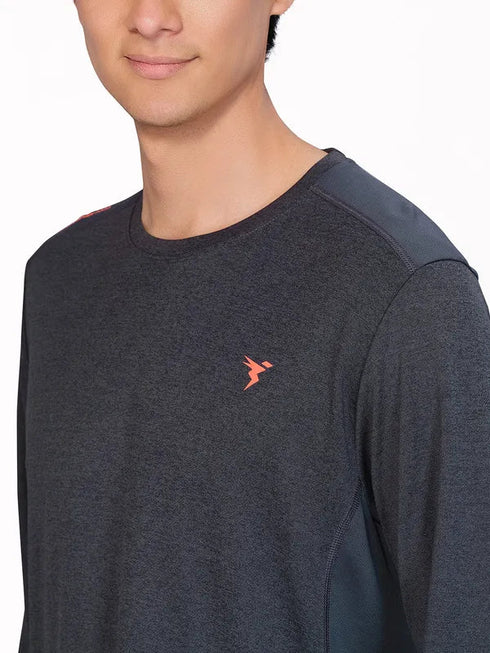 Men Melange Slim Fit Crew Neck T-shirt with DOUBLE COOL