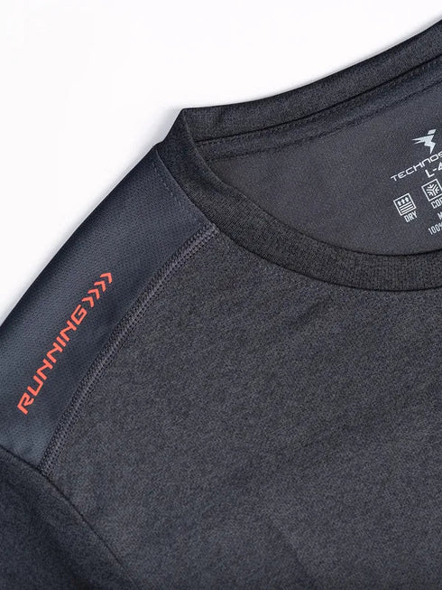 Men Melange Slim Fit Crew Neck T-shirt with DOUBLE COOL