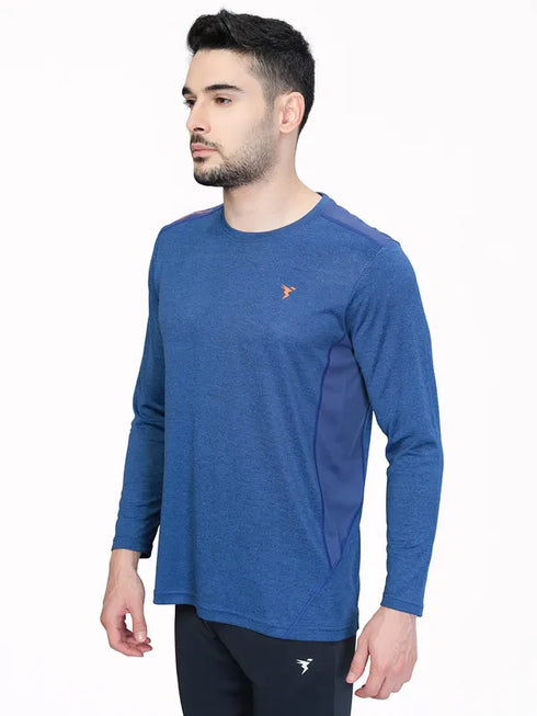 Men Melange Slim Fit Crew Neck T-shirt with DOUBLE COOL
