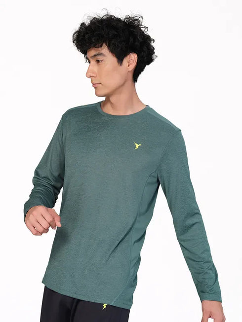Men Melange Slim Fit Crew Neck T-shirt with DOUBLE COOL