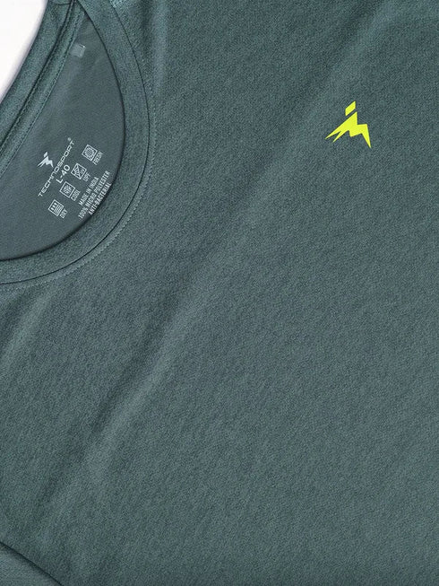 Men Melange Slim Fit Crew Neck T-shirt with DOUBLE COOL