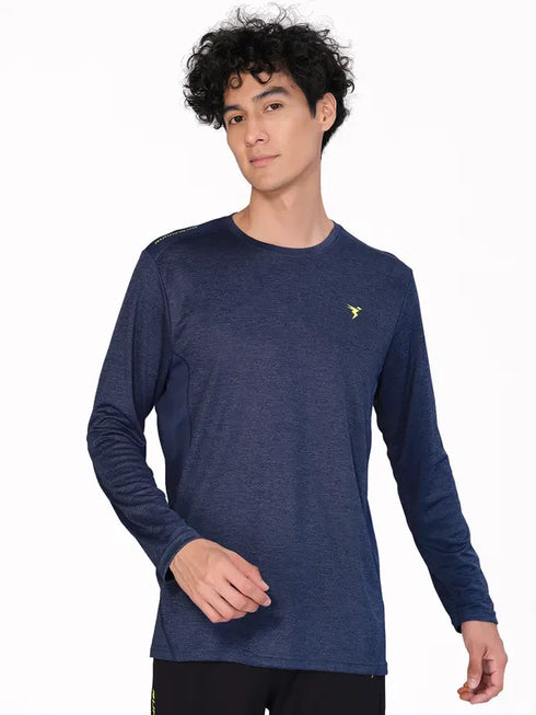 Men Melange Slim Fit Crew Neck T-shirt with DOUBLE COOL