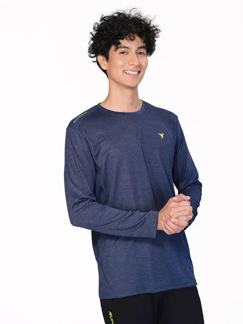 Men Melange Slim Fit Crew Neck T-shirt with DOUBLE COOL