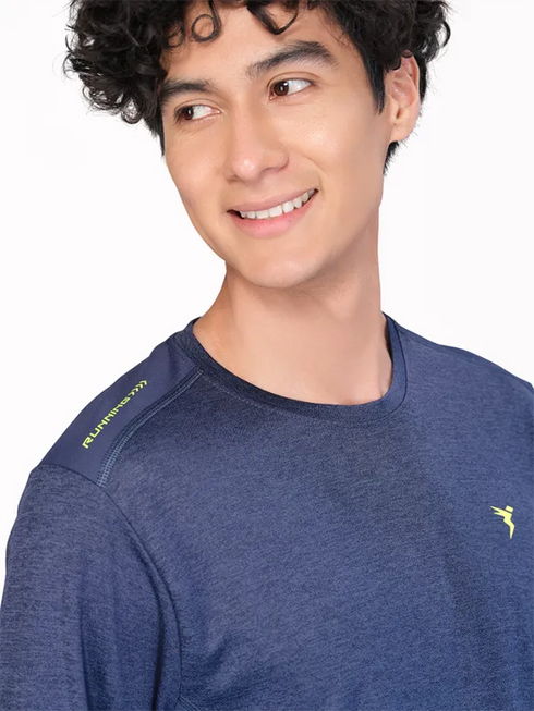 Men Melange Slim Fit Crew Neck T-shirt with DOUBLE COOL