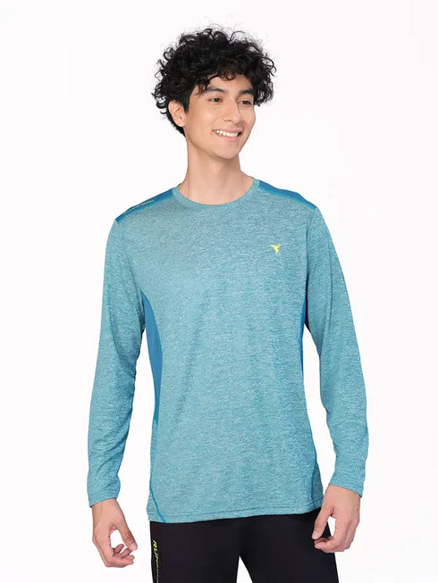 Men Melange Slim Fit Crew Neck T-shirt with DOUBLE COOL