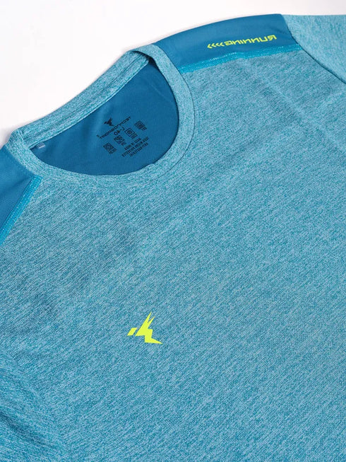 Men Melange Slim Fit Crew Neck T-shirt with DOUBLE COOL