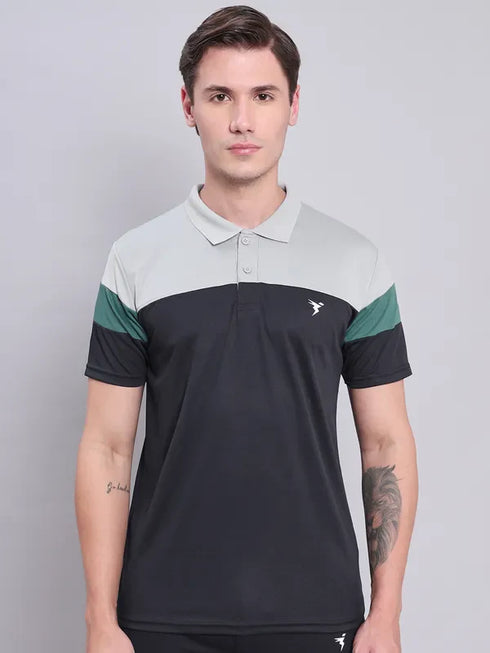 Men Colorblock Slim Fit Polo T-shirt with TECHNO COOL+