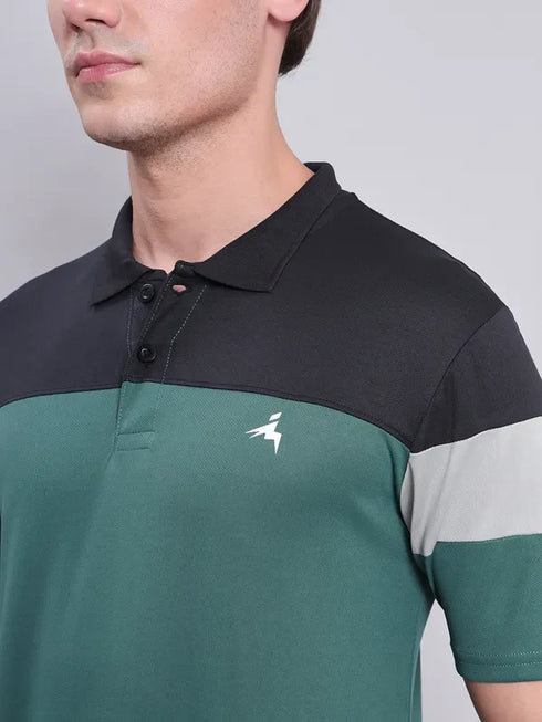 Men Colorblock Slim Fit Polo T-shirt with TECHNO COOL+