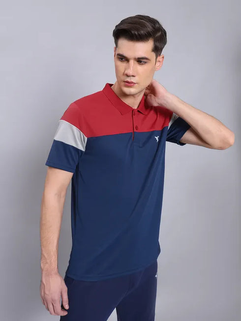 Men Colorblock Slim Fit Polo T-shirt with TECHNO COOL+