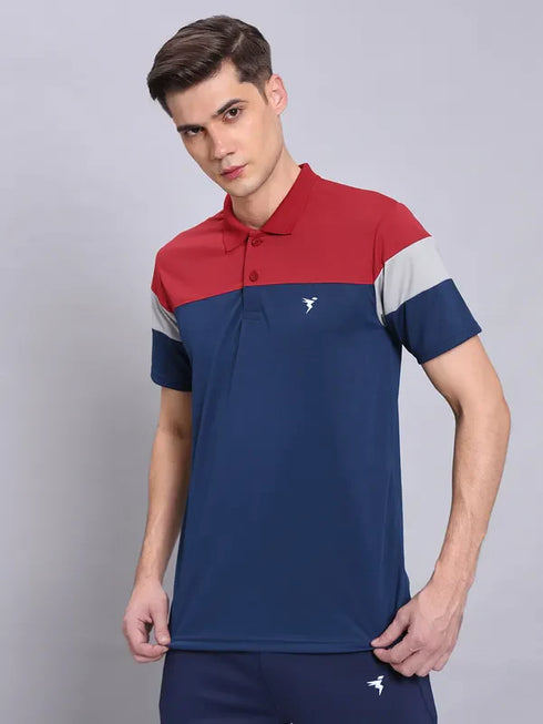 Men Colorblock Slim Fit Polo T-shirt with TECHNO COOL+