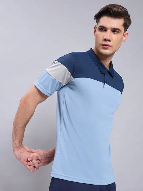 Men Colorblock Slim Fit Polo T-shirt with TECHNO COOL+