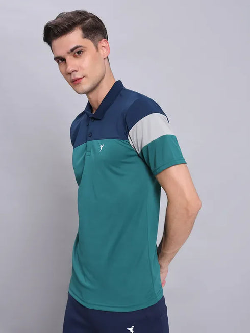 Men Colorblock Slim Fit Polo T-shirt with TECHNO COOL+
