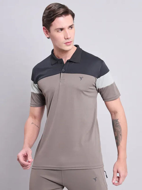 Men Colorblock Slim Fit Polo T-shirt with TECHNO COOL+