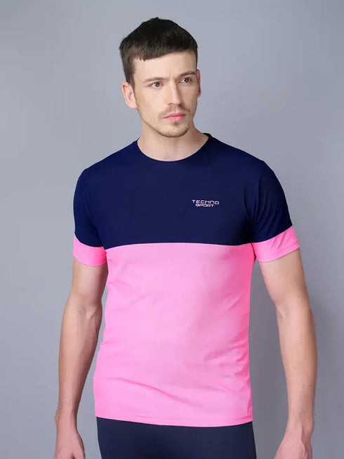 Men Colorblock Slim Fit Crew Neck T-shirt with TECHNO GUARD