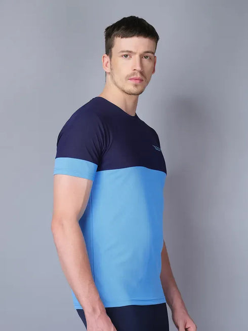 Men Colorblock Slim Fit Crew Neck T-shirt with TECHNO GUARD