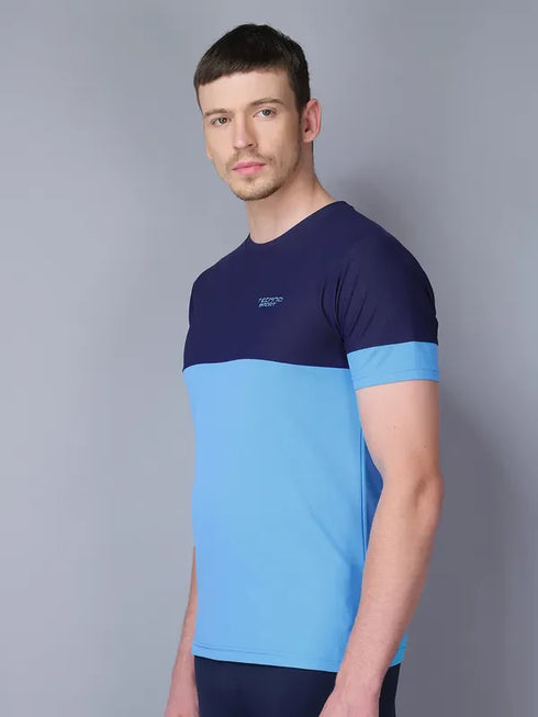 Men Colorblock Slim Fit Crew Neck T-shirt with TECHNO GUARD