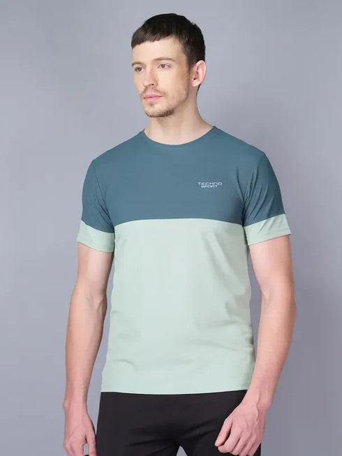 Men Colorblock Slim Fit Crew Neck T-shirt with TECHNO GUARD