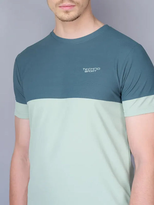 Men Colorblock Slim Fit Crew Neck T-shirt with TECHNO GUARD