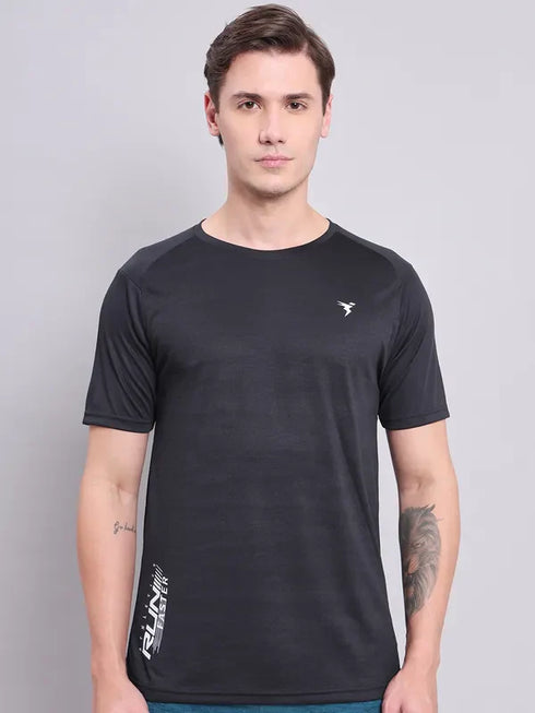 Men Self Design Slim Fit Crew Neck T-shirt with VENTMESH