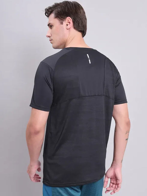 Men Self Design Slim Fit Crew Neck T-shirt with VENTMESH
