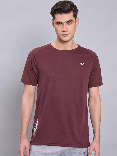 Men Self Design Slim Fit Crew Neck T-shirt with VENTMESH