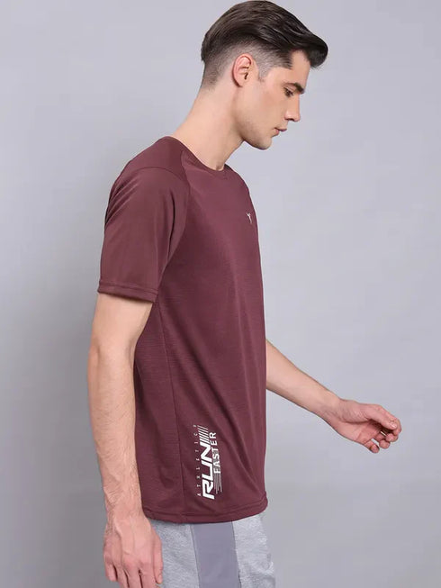 Men Self Design Slim Fit Crew Neck T-shirt with VENTMESH