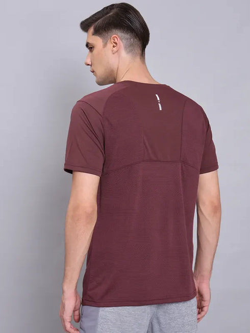 Men Self Design Slim Fit Crew Neck T-shirt with VENTMESH