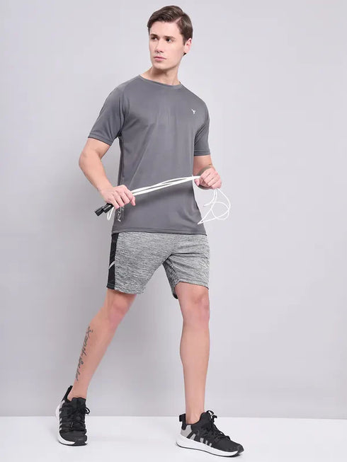 Men Self Design Slim Fit Crew Neck T-shirt with VENTMESH