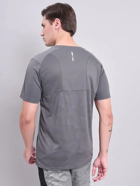 Men Self Design Slim Fit Crew Neck T-shirt with VENTMESH
