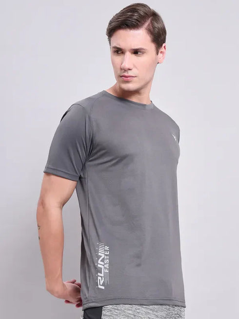 Men Self Design Slim Fit Crew Neck T-shirt with VENTMESH