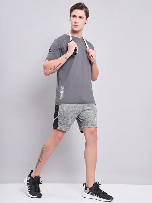 Men Self Design Slim Fit Crew Neck T-shirt with VENTMESH