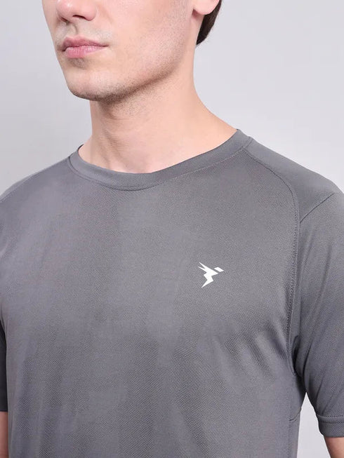 Men Self Design Slim Fit Crew Neck T-shirt with VENTMESH