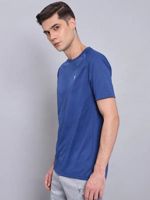 Men Self Design Slim Fit Crew Neck T-shirt with VENTMESH