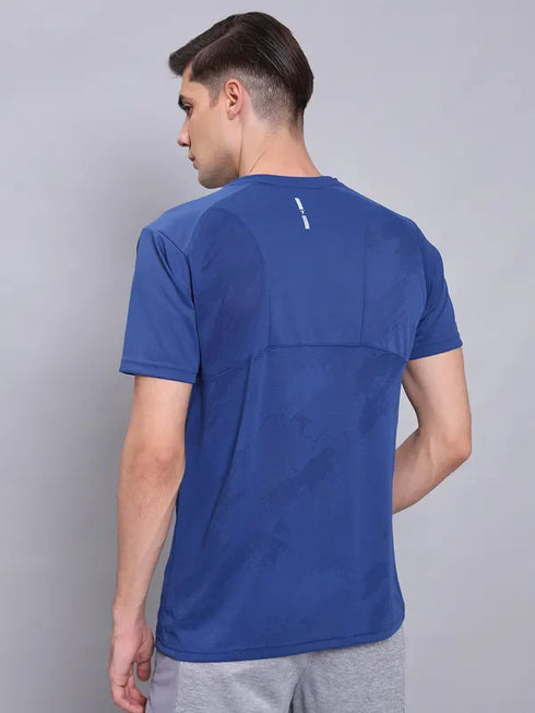 Men Self Design Slim Fit Crew Neck T-shirt with VENTMESH